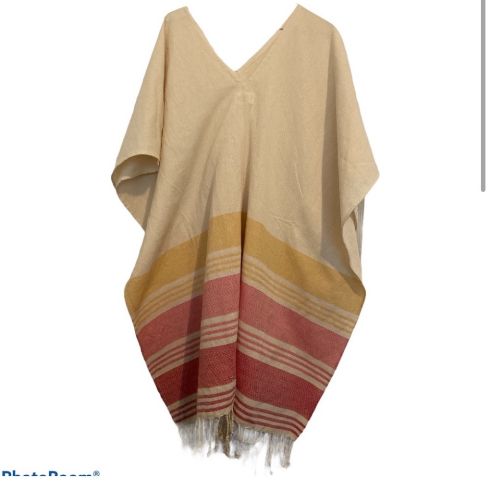 Tribe Alive Pink Tan Cotton Caftan OS Cover up